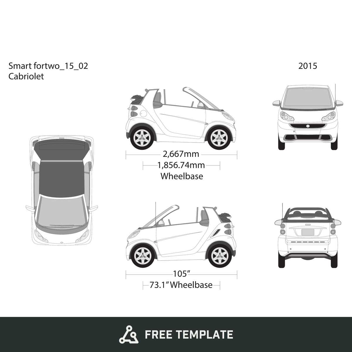 2015 Smart Fortwo Cabriolet free vector vehicle wrap template - GravBase