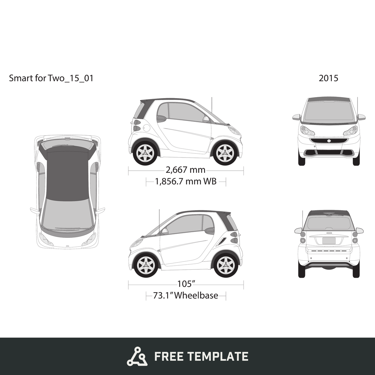 2015 Smart Fortwo free vector vehicle wrap template - GravBase