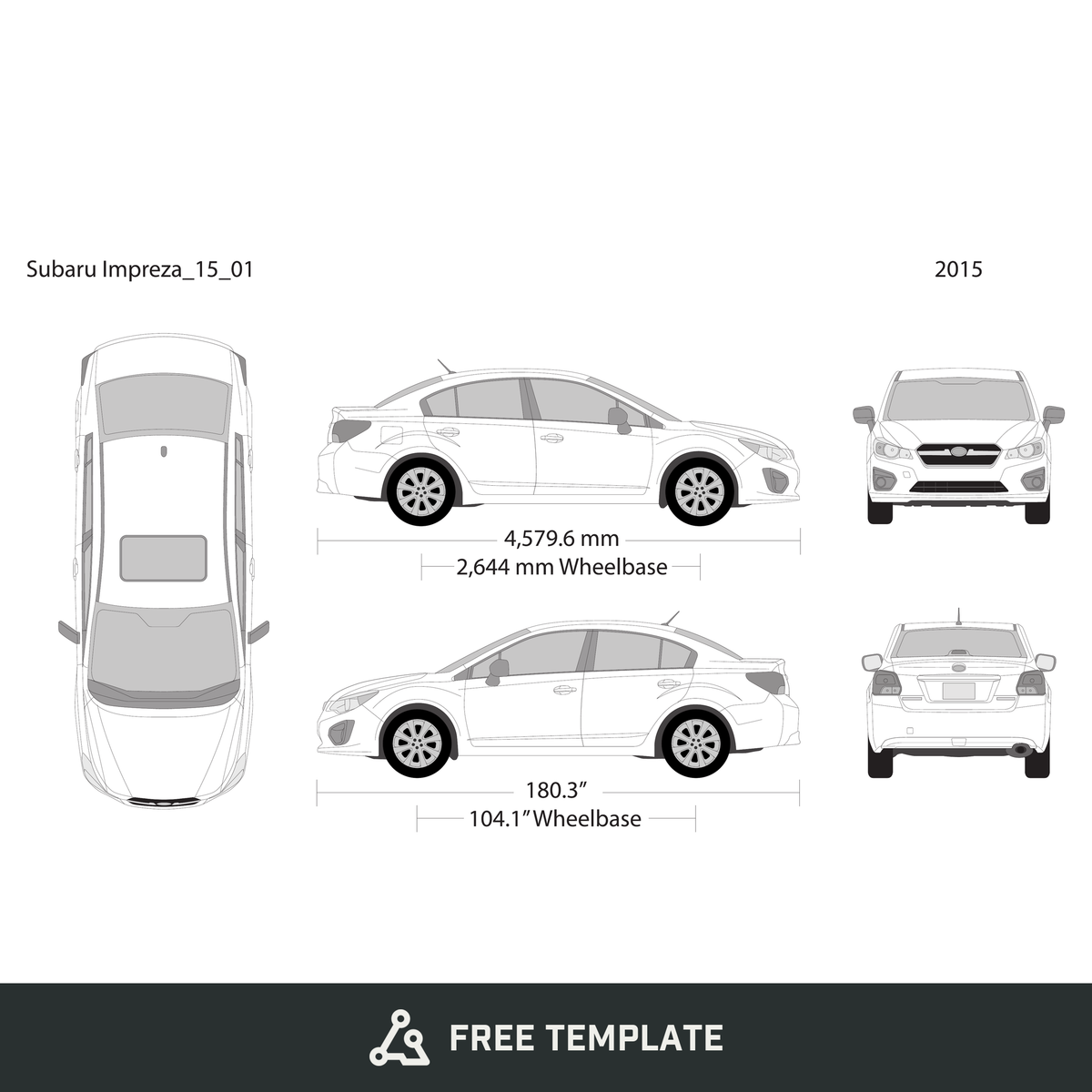 2015 Subaru Impreza free vector vehicle wrap template - GravBase