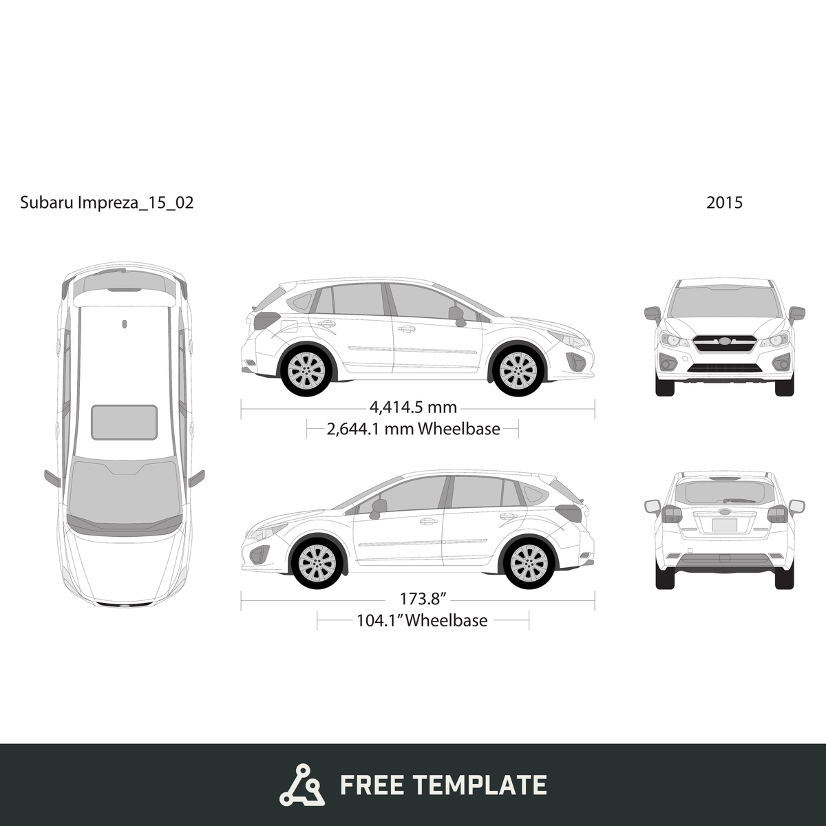 2015 Subaru Impreza free vector vehicle wrap template - GravBase
