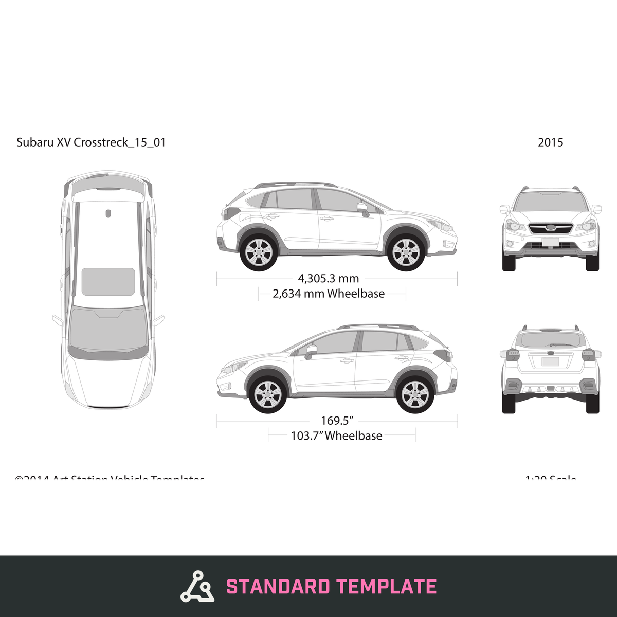 2015 Subaru XV Crosstrek vector wrap template, Design-Ready PDF - GravBase