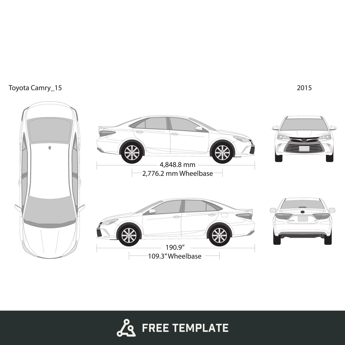 2015 Toyota Camry free vector vehicle wrap template - GravBase