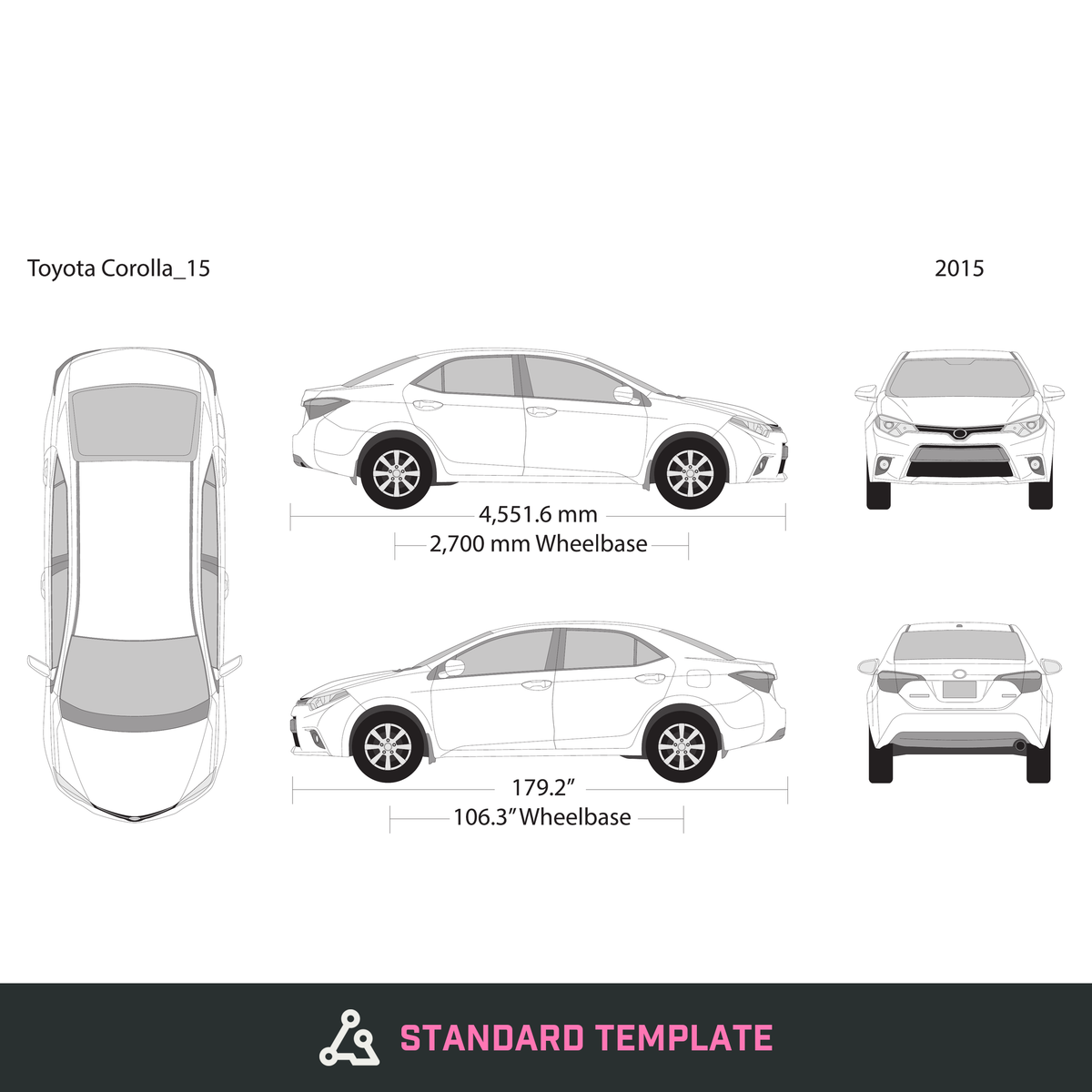 2015 Toyota Corolla vector wrap template, Design-Ready PDF - GravBase