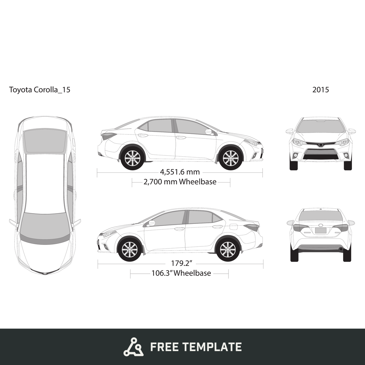 2015 Toyota Corolla free vector vehicle wrap template - GravBase