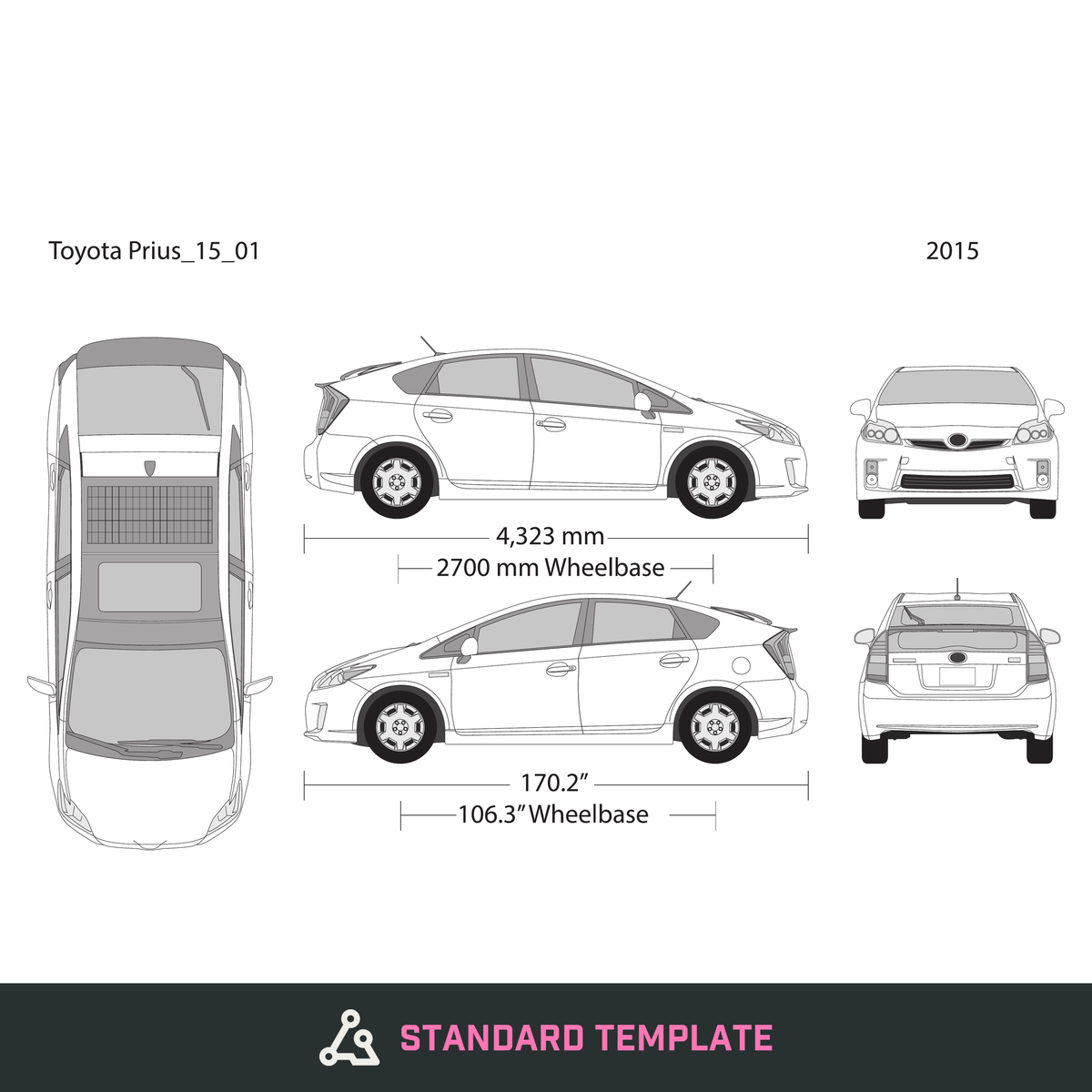2015 Toyota Prius vector wrap template V01, Design-Ready PDF - GravBase