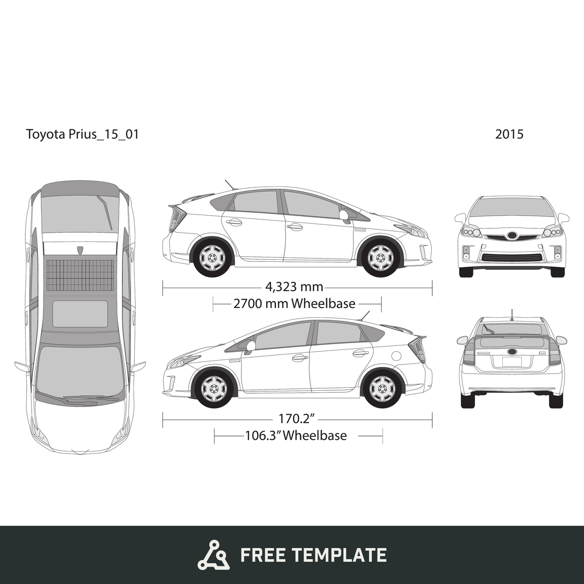 2015 Toyota Prius free vector vehicle wrap template - GravBase