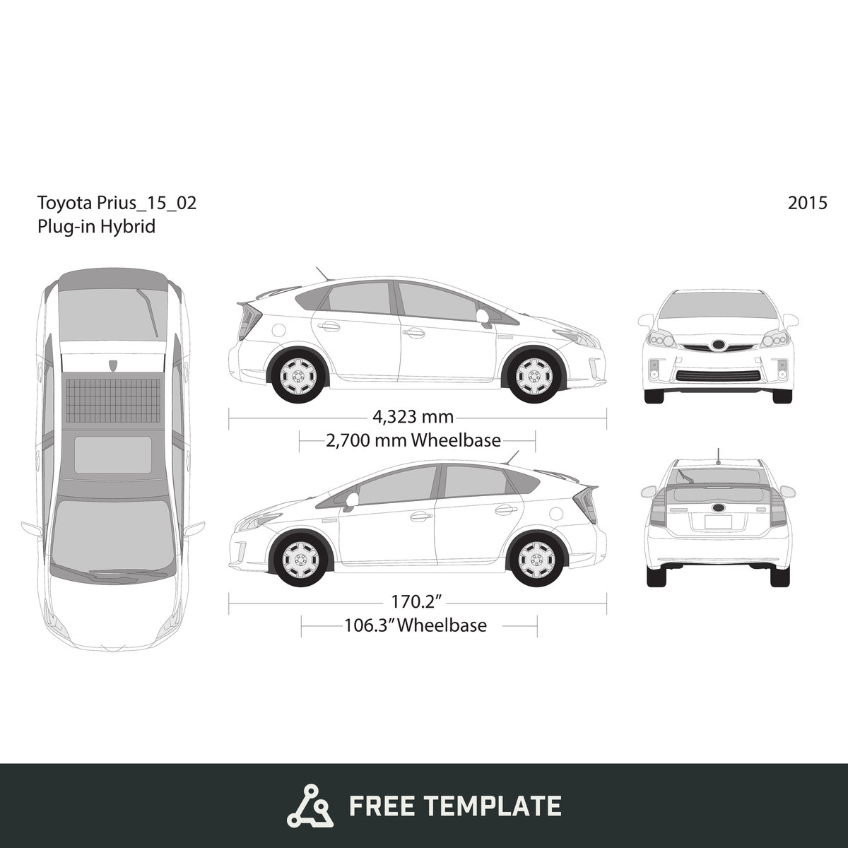 2015 Toyota Prius free vector vehicle wrap template - GravBase