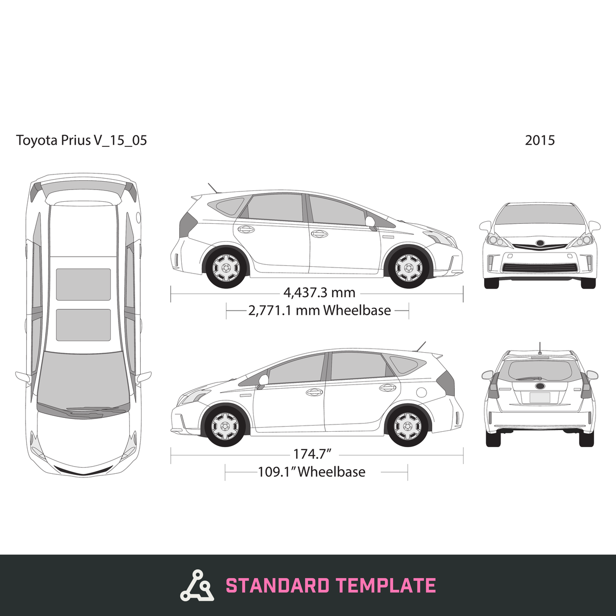 2015 Toyota Prius vector wrap template V05, Design-Ready PDF - GravBase