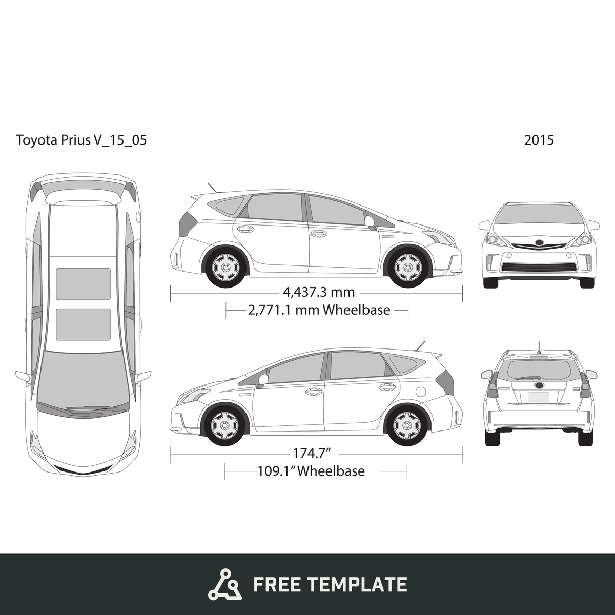 2015 Toyota Prius free vector vehicle wrap template - GravBase