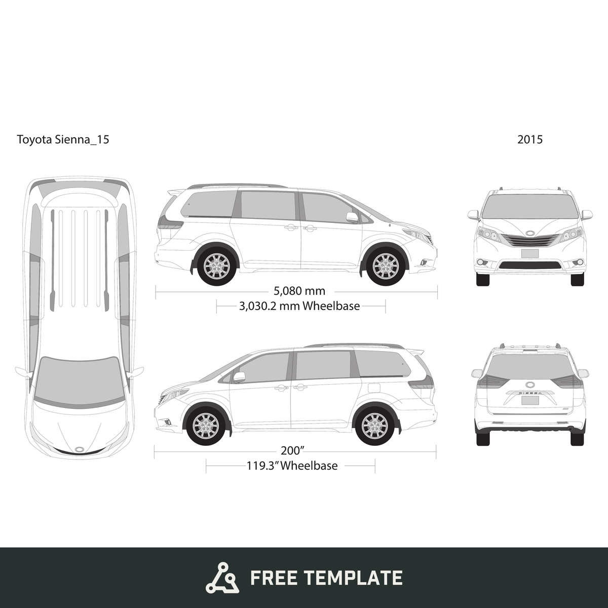 2015 Toyota Sienna free vector vehicle wrap template - GravBase