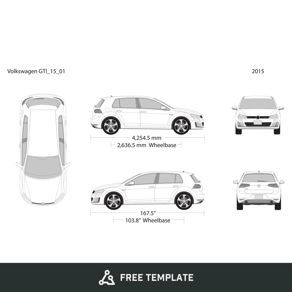 2015 Volkswagen GTI free vector vehicle wrap template - GravBase