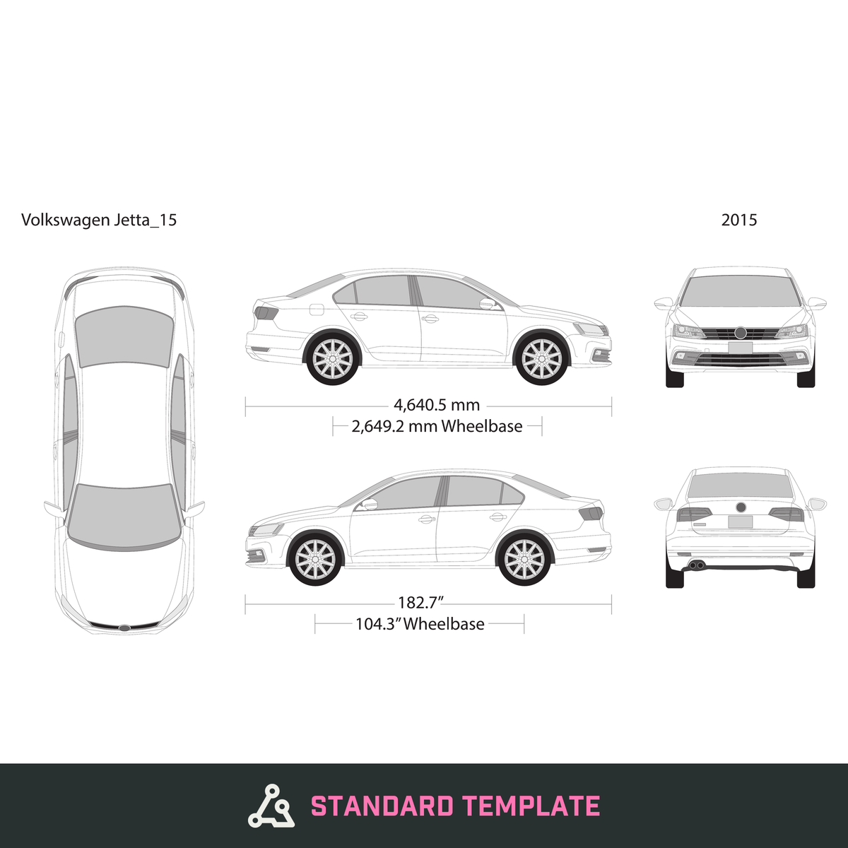 2015 Volkswagen Jetta vector wrap template, Design-Ready PDF - GravBase