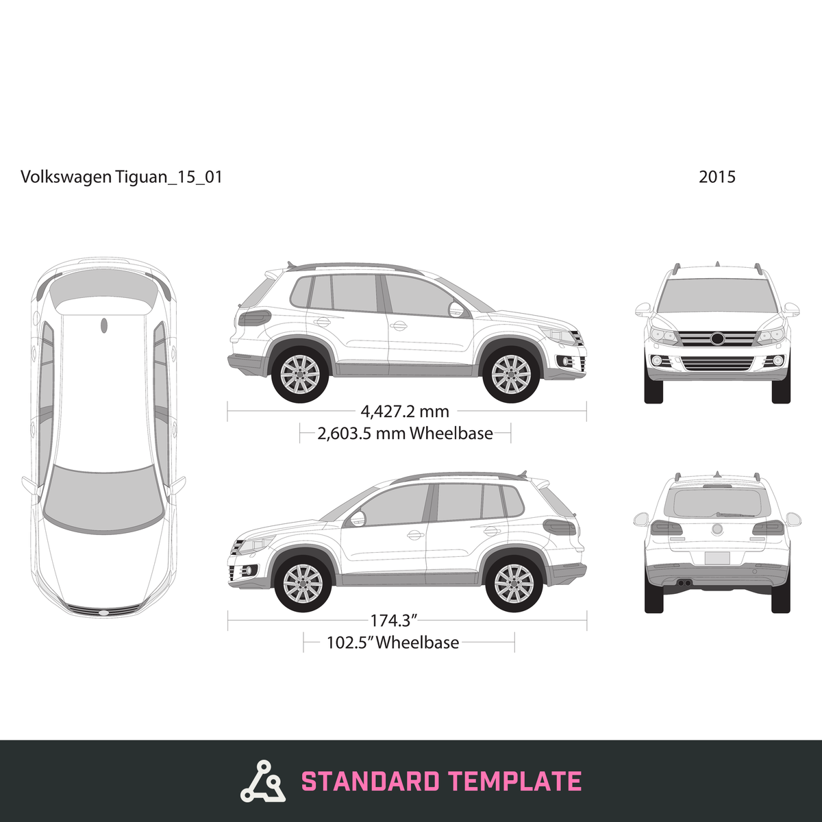 2015 Volkswagen Tiguan vector wrap template, Design-Ready PDF - GravBase