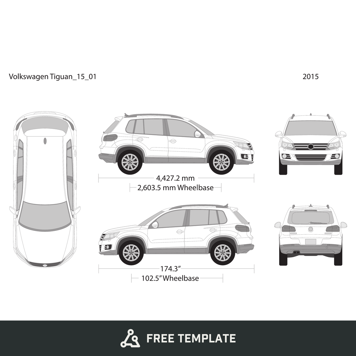 2015 Volkswagen Tiguan free vector vehicle wrap template - GravBase