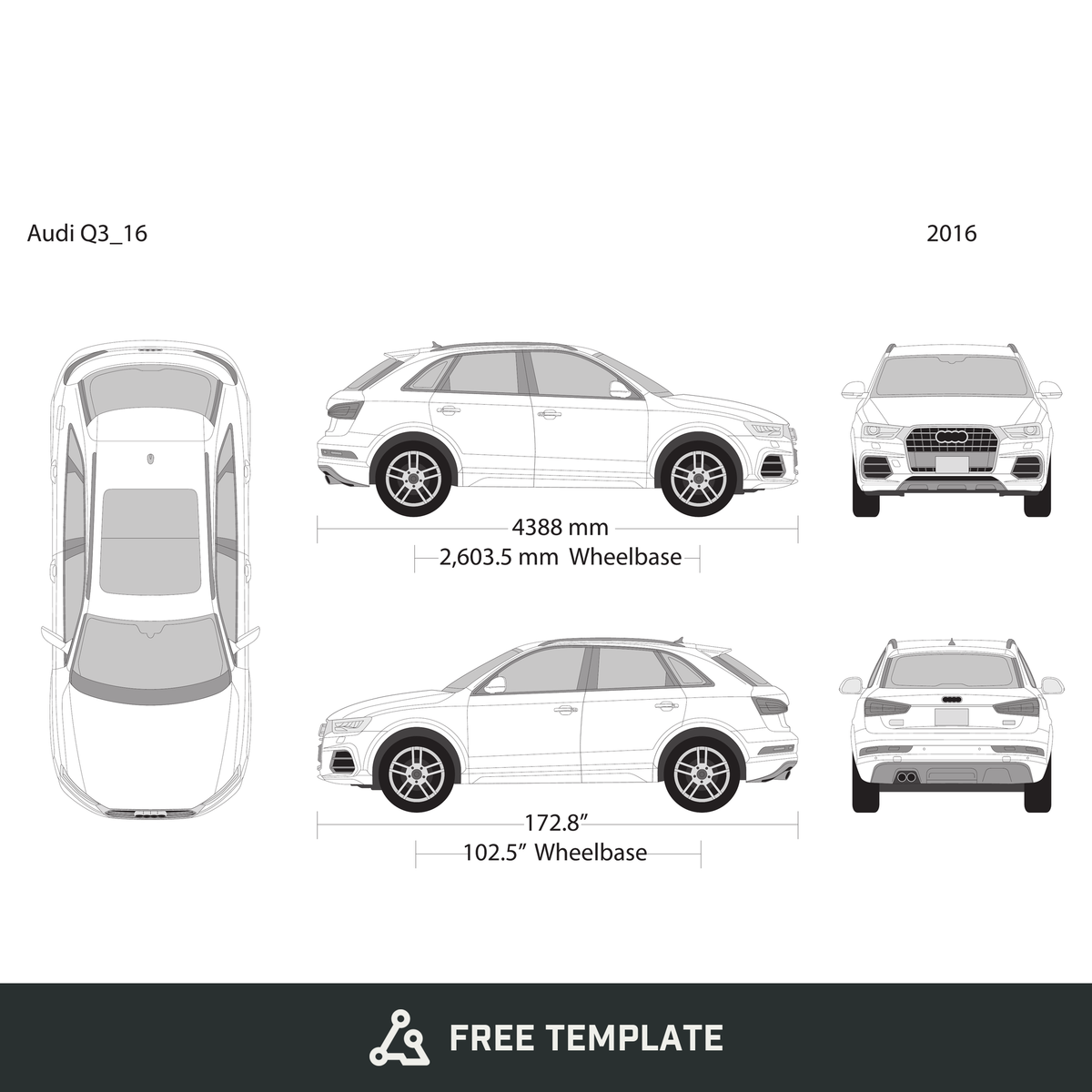 2016 Audi Q3 free vector vehicle wrap template - GravBase