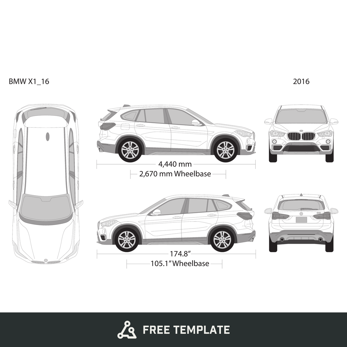 2016 BMW X1 free vector vehicle wrap template - GravBase