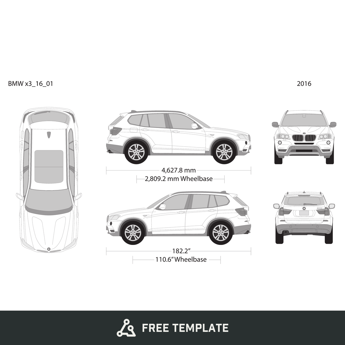 2016 BMW X3 free vector vehicle wrap template - GravBase