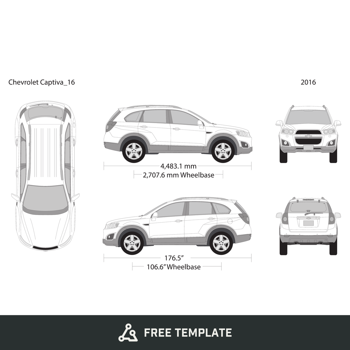 2016 Chevy Captiva free vector vehicle wrap template - GravBase
