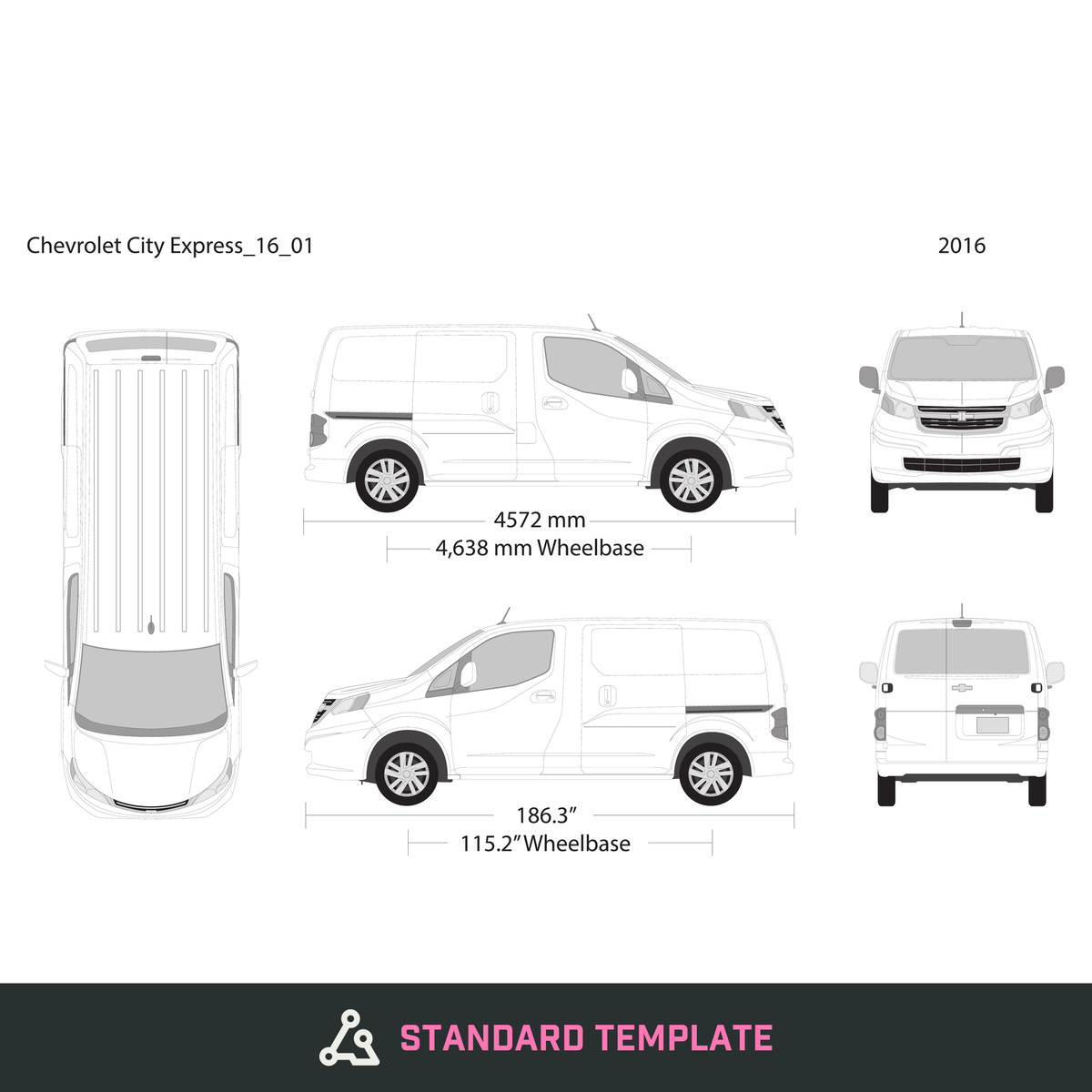 2016 Chevy City Express vector wrap template, Design-Ready PDF - GravBase