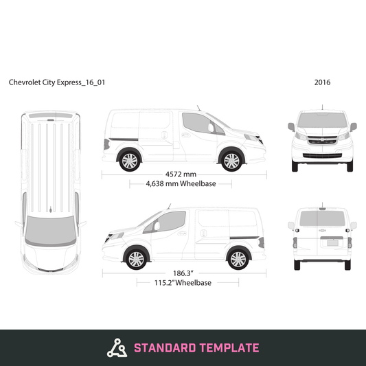 2016 Chevy City Express vector wrap template, Design-Ready PDF - GravBase
