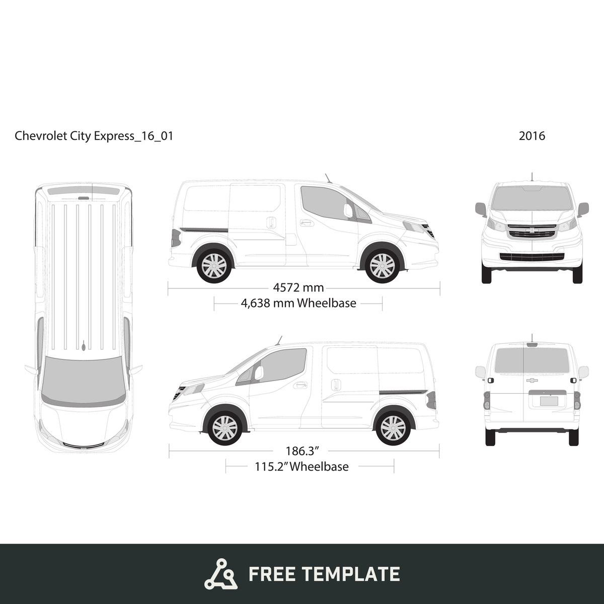 2016 Chevy City Express free vector vehicle wrap template - GravBase