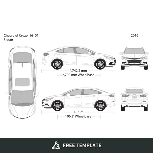2016 Chevy Cruze free vector vehicle wrap template - GravBase