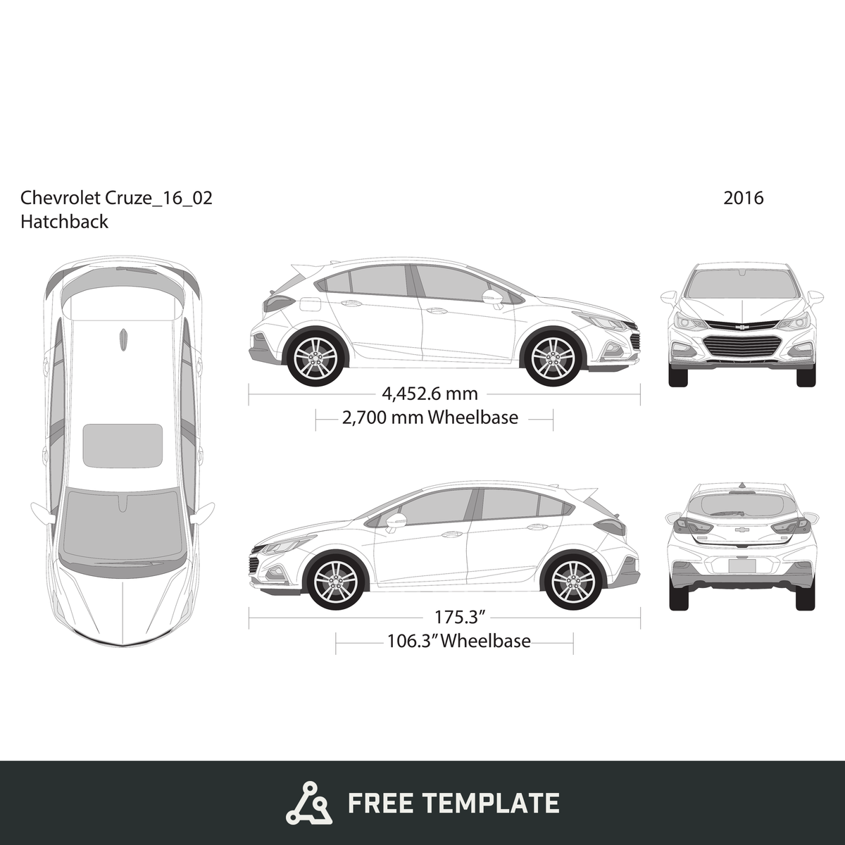 2016 Chevy Cruze free vector vehicle wrap template - GravBase