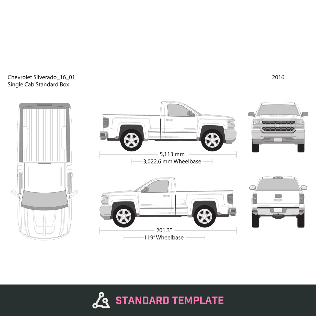 2016 Chevy Silverado 1500 vector wrap template V01, Design-Ready PDF - GravBase