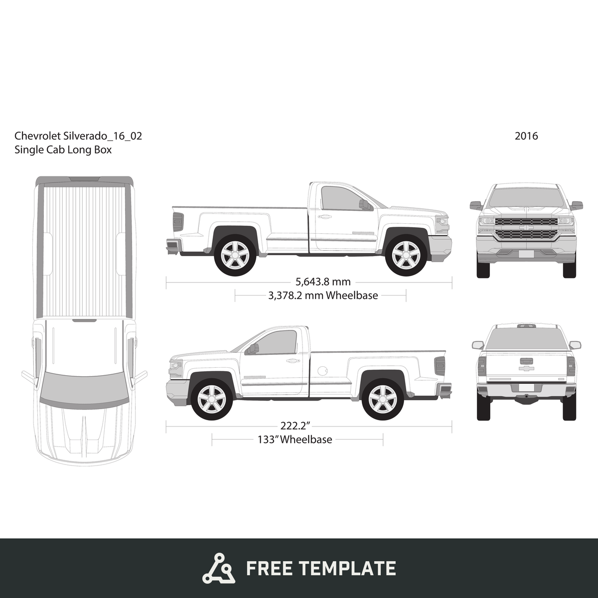 2016 Chevy Silverado 1500 free vector vehicle wrap template - GravBase