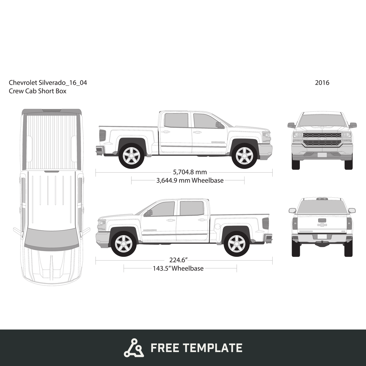 2016 Chevy Silverado 1500 free vector vehicle wrap template - GravBase