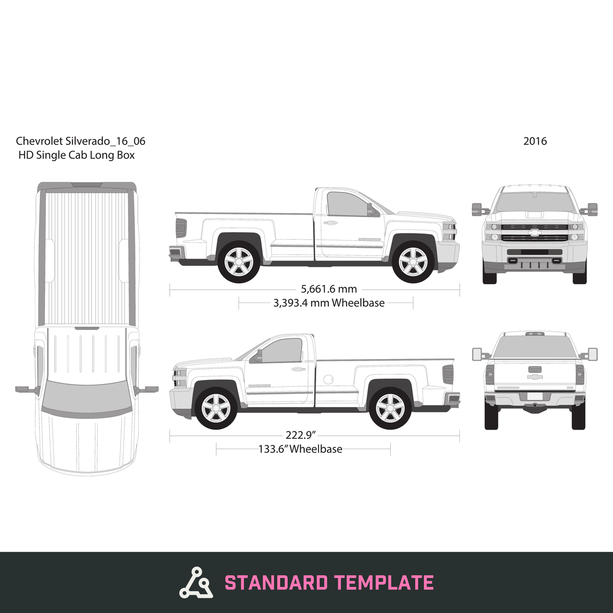2016 Chevy Silverado 2500-3500 HD vector wrap template V06, Design-Ready PDF - GravBase
