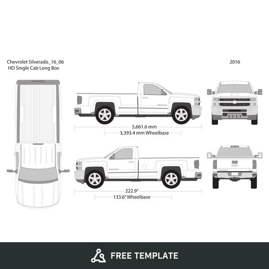2016 Chevy Silverado 2500-3500 HD free vector vehicle wrap template - GravBase