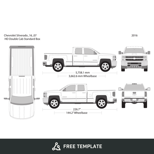 2016 Chevy Silverado 2500-3500 HD free vector vehicle wrap template - GravBase