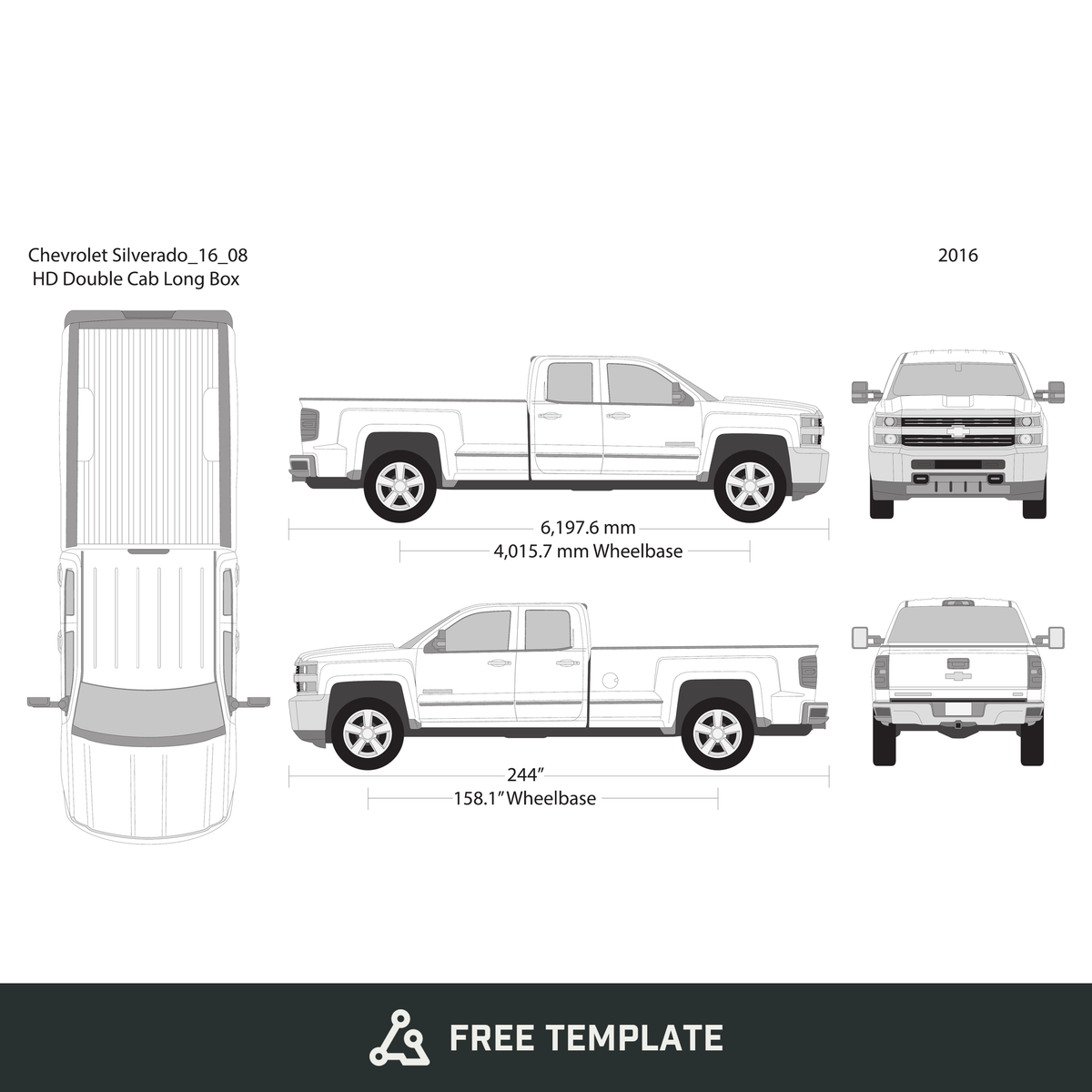 2016 Chevy Silverado 2500-3500 HD free vector vehicle wrap template - GravBase