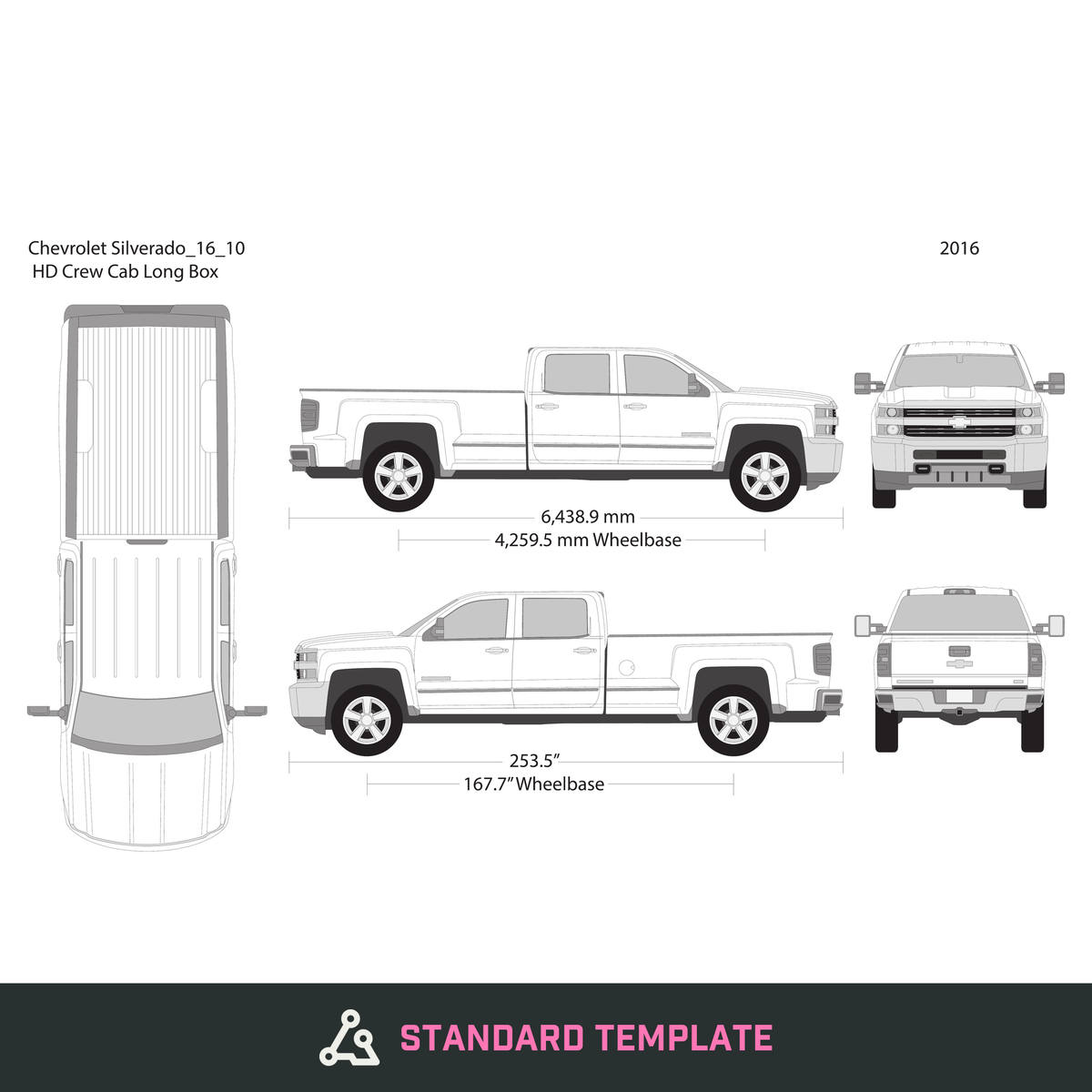 2016 Chevy Silverado 2500-3500 HD vector wrap template V10, Design-Ready PDF - GravBase