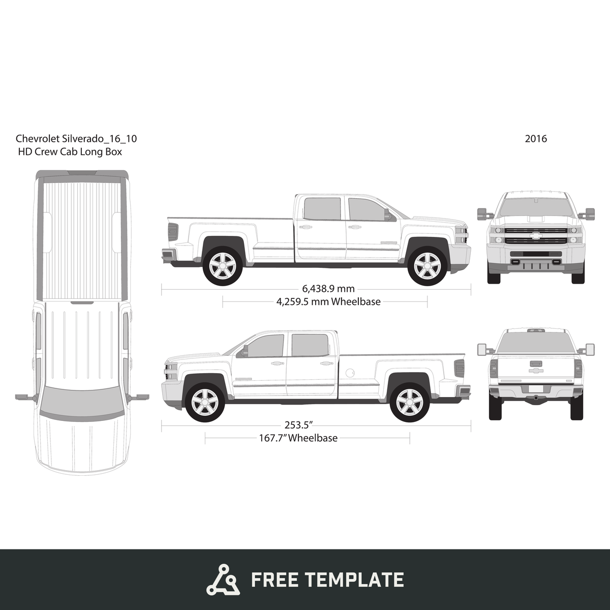 2016 Chevy Silverado 2500-3500 HD free vector vehicle wrap template - GravBase