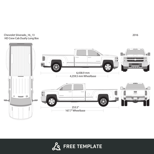 2016 Chevy Silverado 2500-3500 HD free vector vehicle wrap template - GravBase