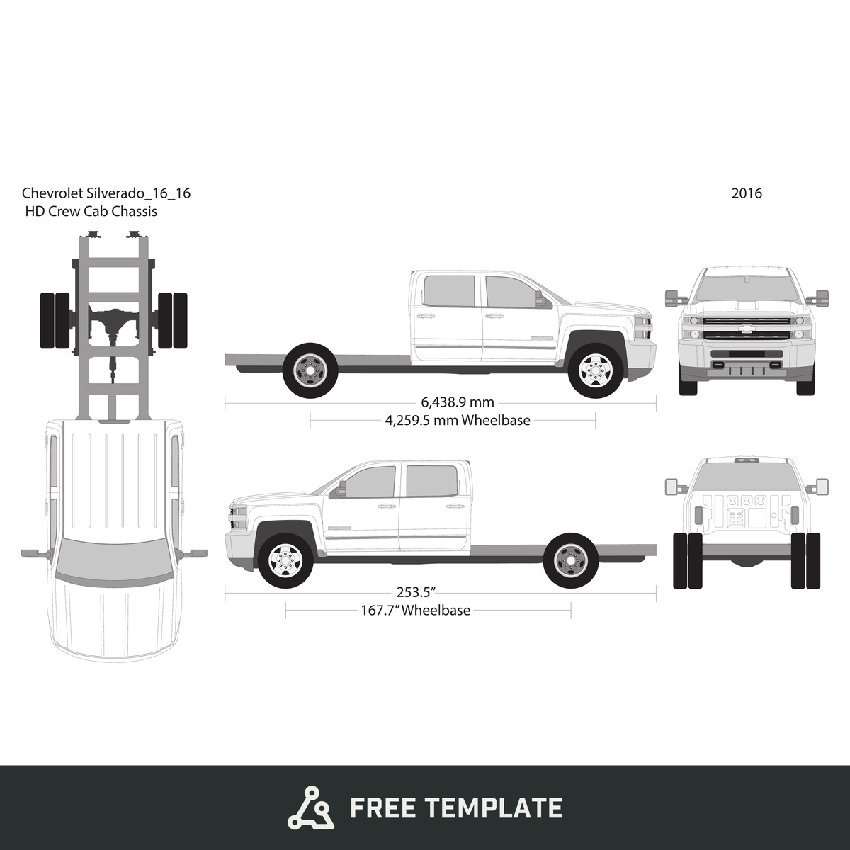2016 Chevy Silverado 2500-3500 HD free vector vehicle wrap template - GravBase