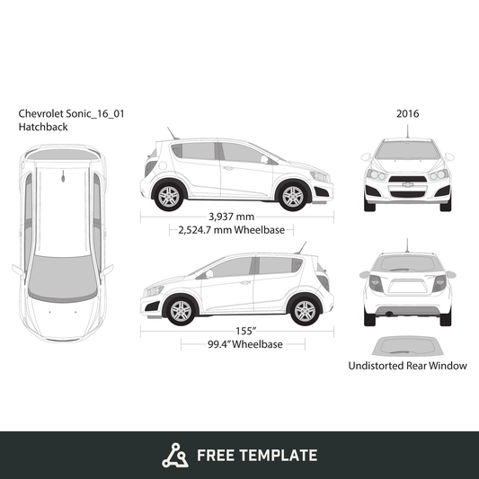 2016 Chevy Sonic free vector vehicle wrap template - GravBase