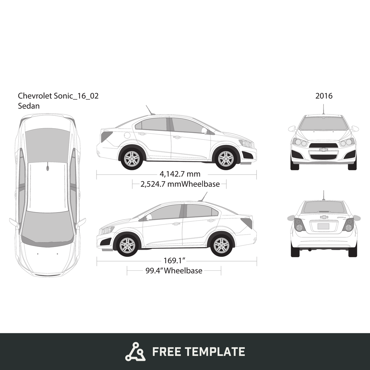 2016 Chevy Sonic free vector vehicle wrap template - GravBase