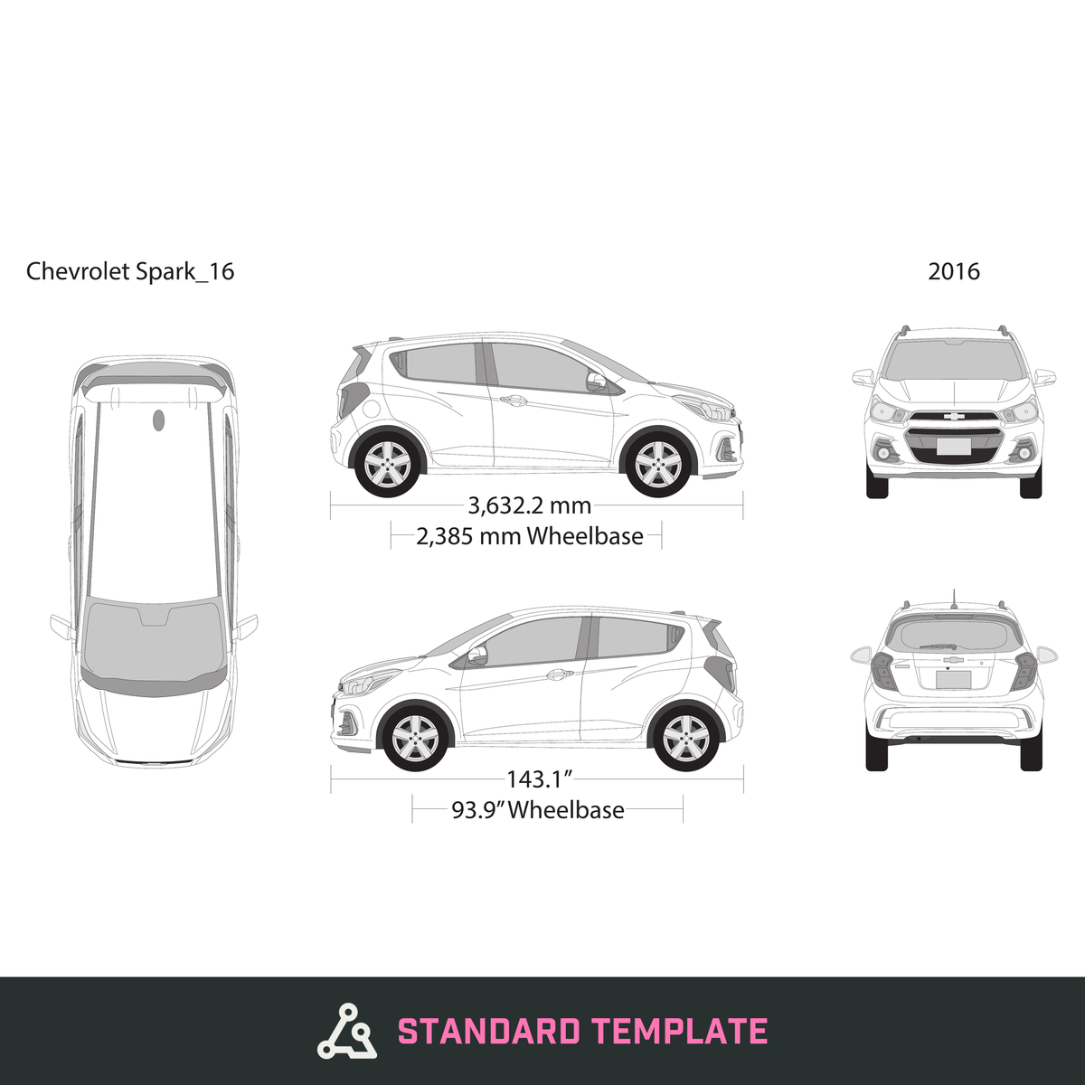 2016 Chevy Spark vector wrap template, Design-Ready PDF - GravBase