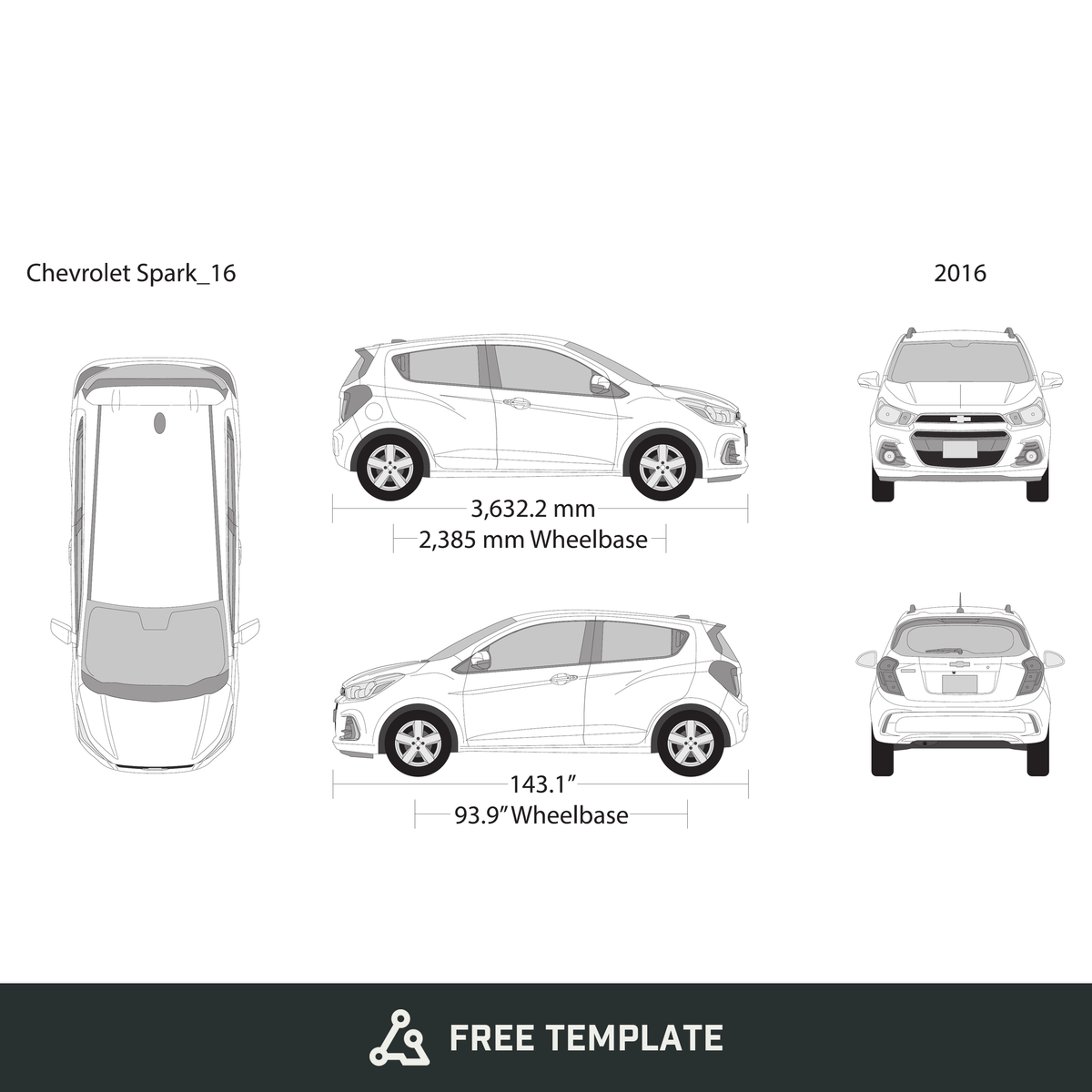 2016 Chevy Spark free vector vehicle wrap template - GravBase