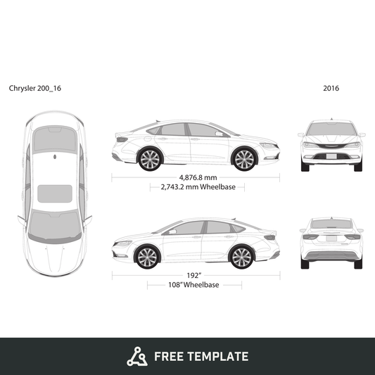 2016 Chrysler 200 free vector vehicle wrap template - GravBase