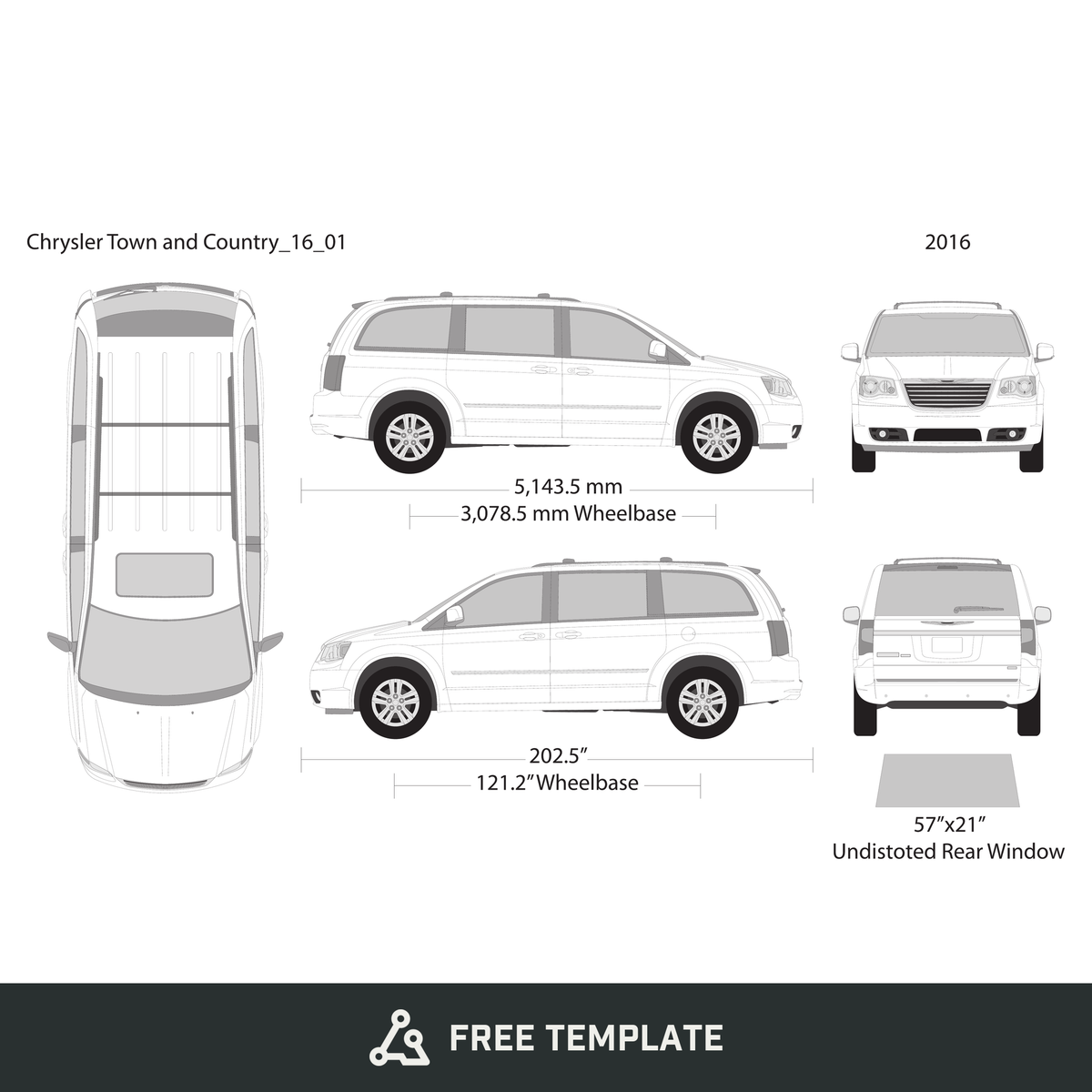 2016 Chrysler Town And Country free vector vehicle wrap template - GravBase