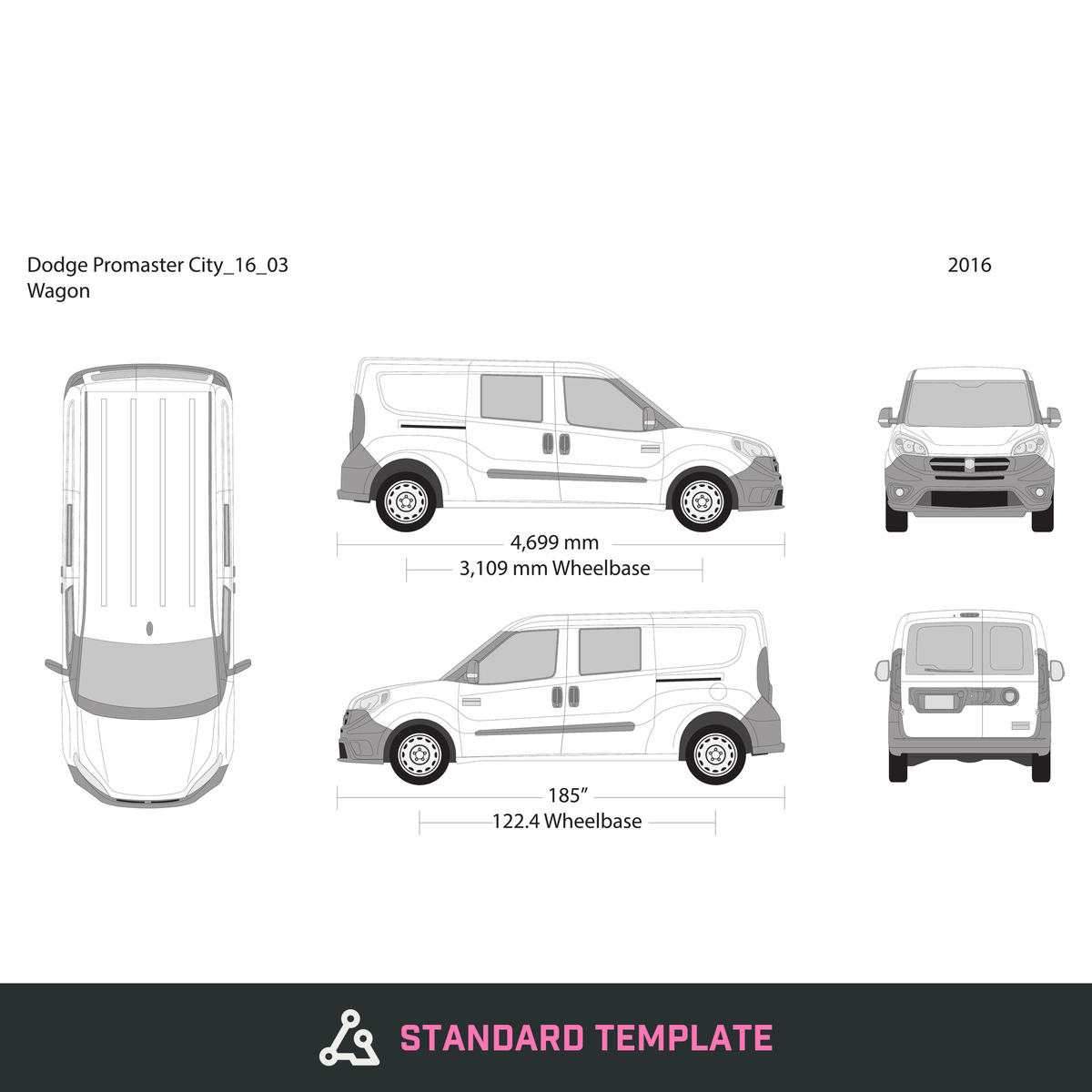 2016 Dodge Promaster City vector wrap template V03, Design-Ready PDF - GravBase