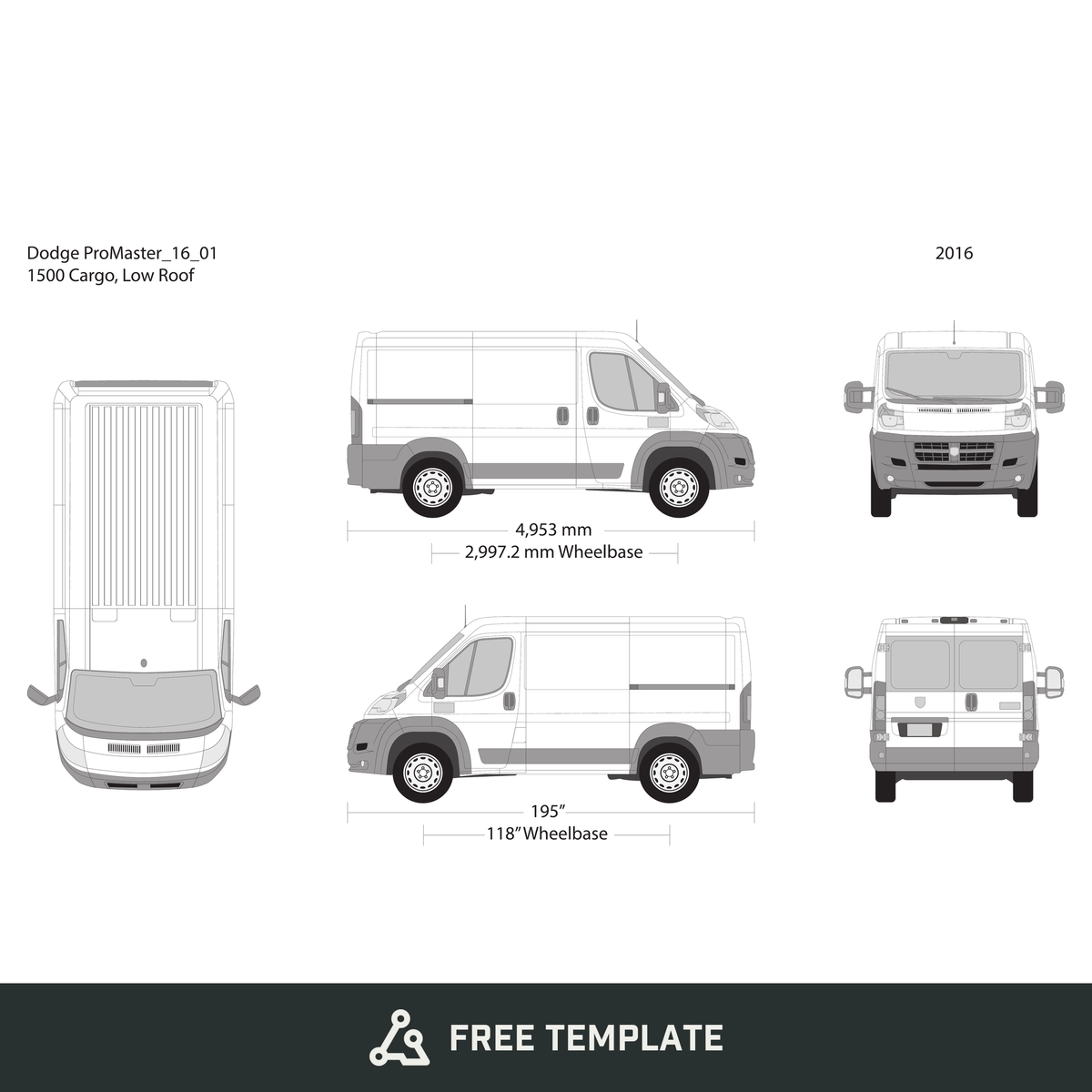 2016 Dodge Promaster free vector vehicle wrap template - GravBase