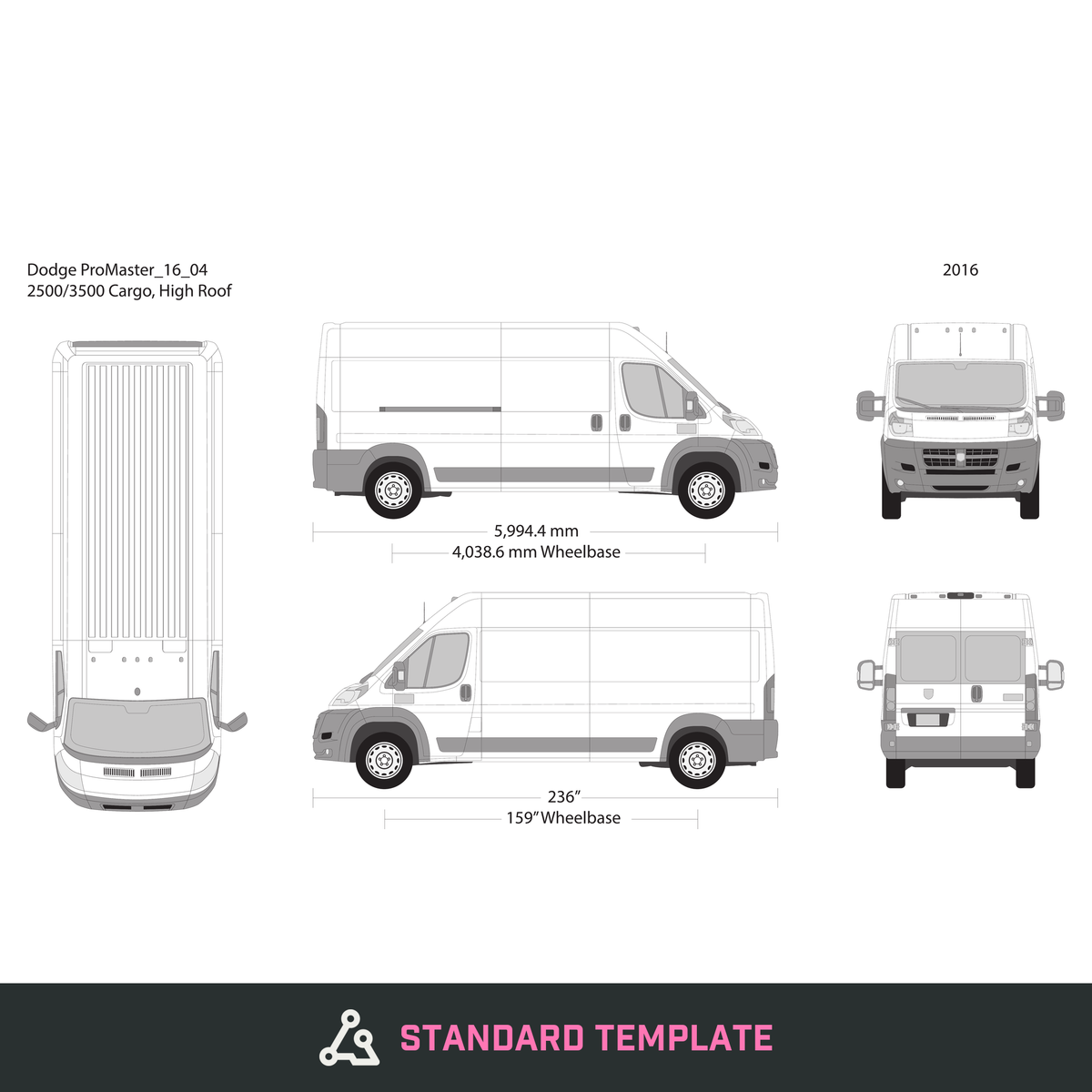 2016 Dodge Promaster vector wrap template V04, Design-Ready PDF - GravBase