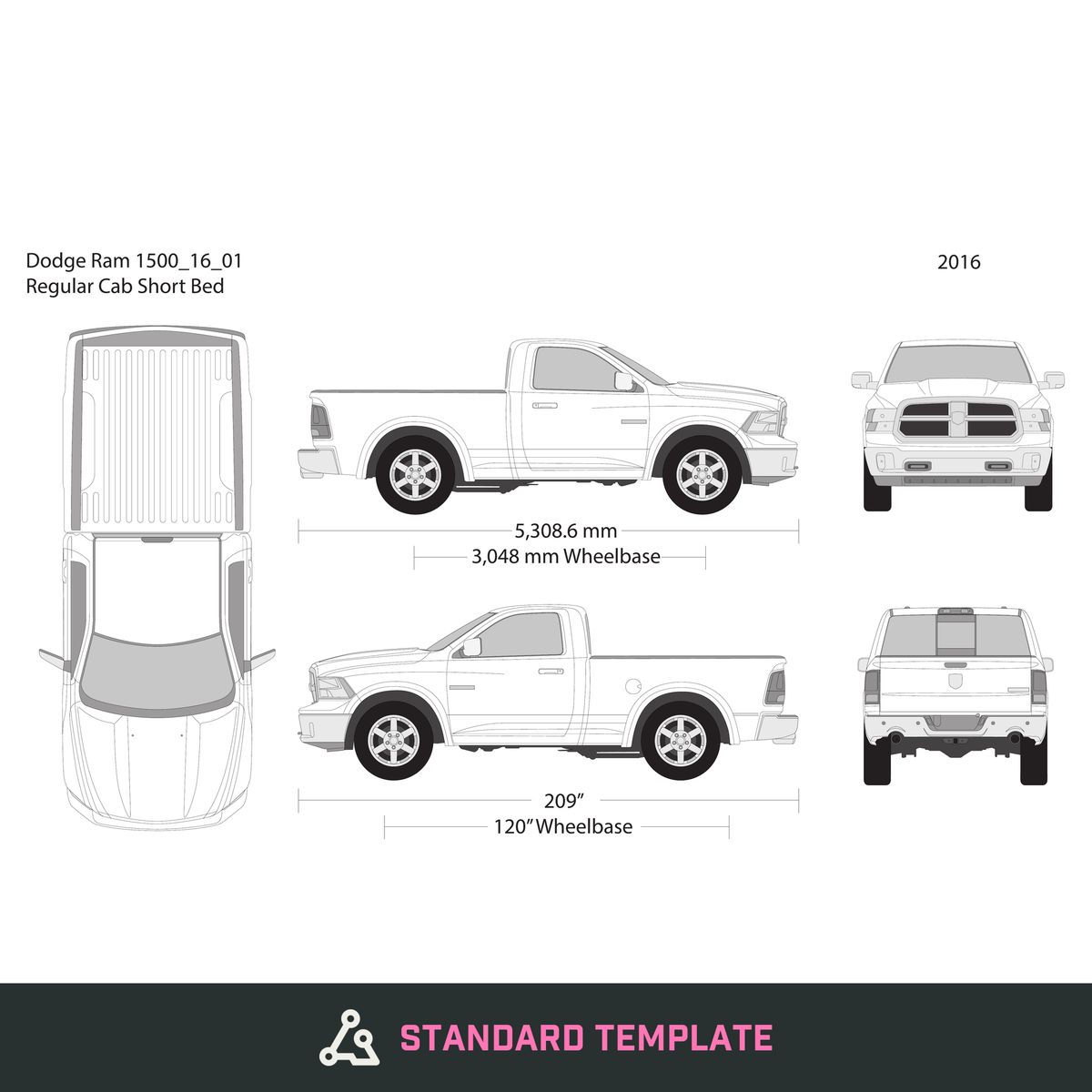 2016 Dodge Ram 1500 vector wrap template V01, Design-Ready PDF - GravBase