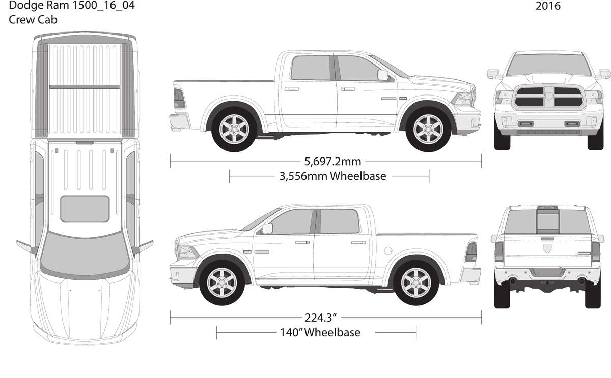 2016 Dodge Ram 1500 vector wrap template V04, Design-Ready PDF - GravBase