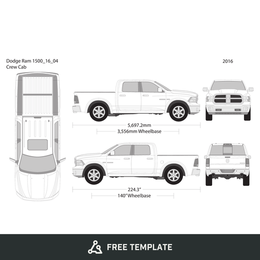 2016 Dodge Ram 1500 free vector vehicle wrap template - GravBase